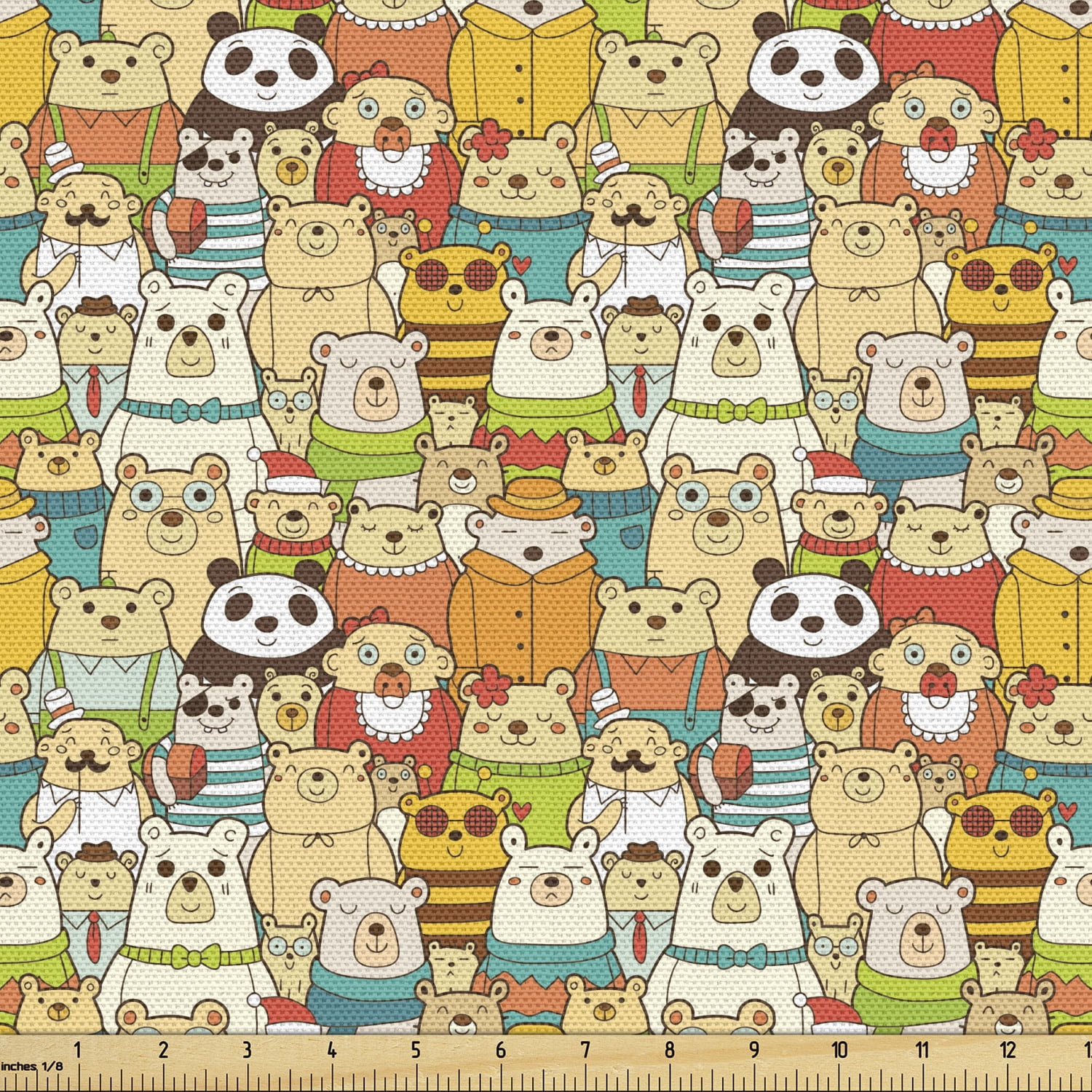 Ambesonne Funny Fabric by the Yard Upholstery, Teddy Bears Doodle Comic ...