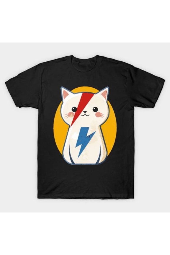 Funny Face Cat with Lighting Art Artwork Print, H11109 Unisex T-Shirt, Up to 5XL Available