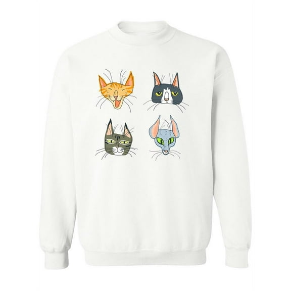 Funny Face Cats Sweatshirt Women - Women Sweatshirt, White, 3XL