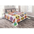 thumbnail image 1 of Funny Face Coverlet, Rainbow Colors Cartoon Smiling Characters Sad Happy Angry Fierce Art Print, 3 Piece Decorative Quilted Bedspread Set with 2 Pillow Shams, Queen Size, Multicolor, by Ambesonne, 1 of 4