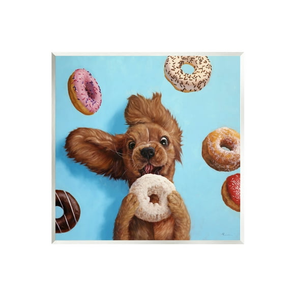 Funny Face Dog Licking Donut Animals & Insects Painting Unframed Art Print Wall Art