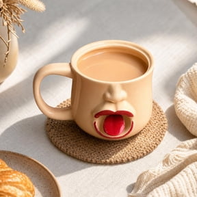 Funny Face Mug with Movable Shaking Tongue, Handmade Ceramic Novelty Coffee Mug with Food-Grade Ceramic Liner, 10oz Interactive Prank Cup, Rustic Artisan Drinkware, Gift for Friends & Family