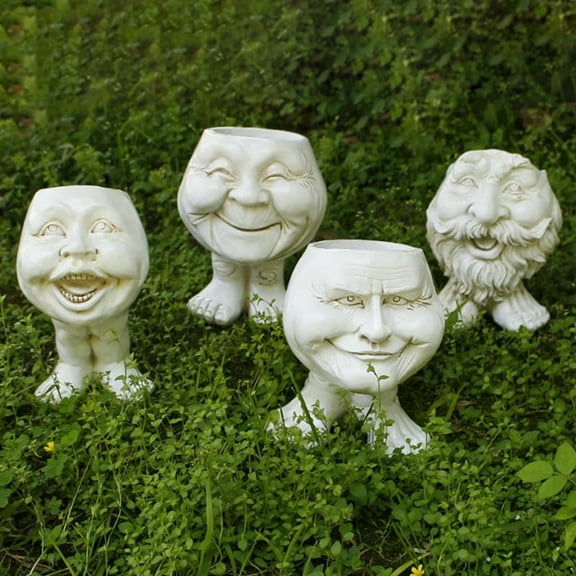 Funny Face Resin Sculpture in Flower Pot with Expression Garden Supplies D