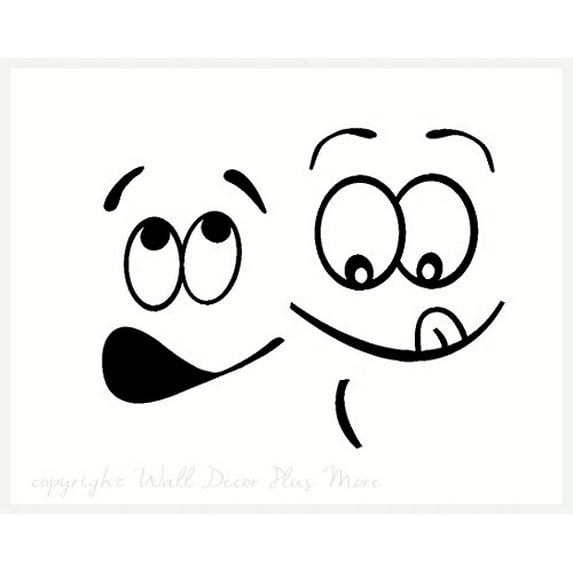 Funny Face Vinyl Decals, Bathroom Toilet Seat Art Graphic (Set of 2), Glossy Black