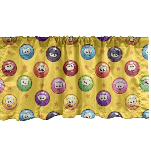 Funny Face Window Valance Pack of 2, Smiling Surprised Grumpy Sad Happy Mood Characters with Little Stars Artwork, Rod Pocket Curtain Valances for Kitchen Bedroom, 54" X 18", Multicolor, by Ambesonne