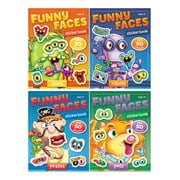 Funny Faces Coloring and Sticker Activity Book Set for Kids Ages 3+, 4 Pack