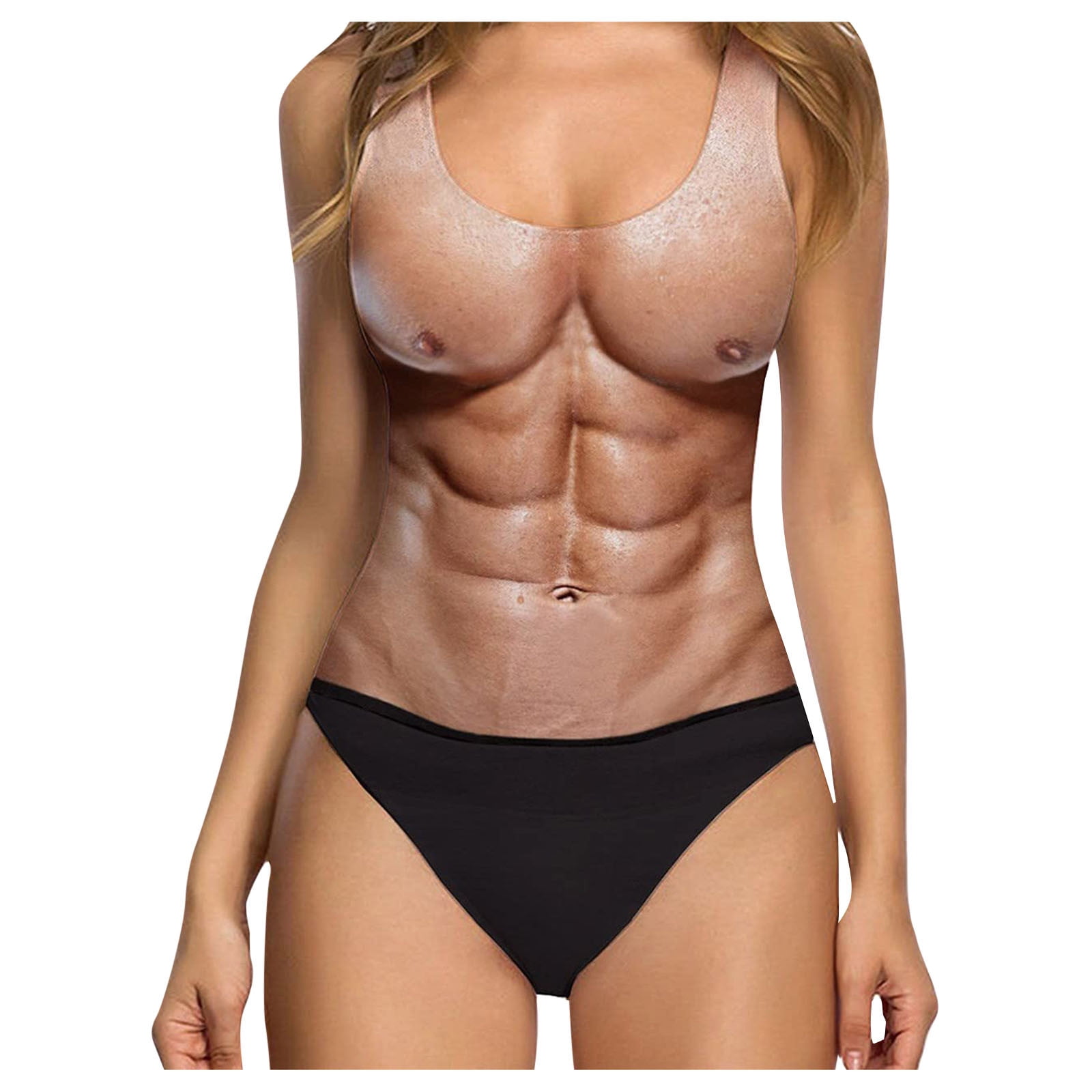 Funny Fake Abs Muscle One Piece Swimsuit for Women 3D Fake