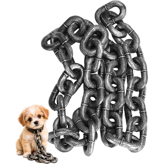 Funny Fake Iron Chain Dog Leash, Lightweight Plastic Pet Lead for Small Dogs Cats, Cool Faux Heavy Chain Leash for Photos Walking, 6.5ft Silver L Size, Creative Pet Photo Prop