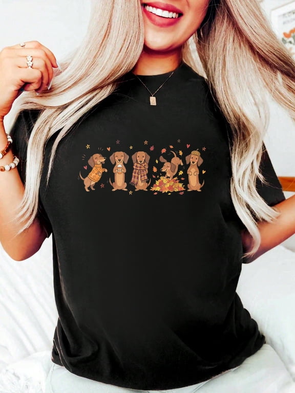Funny Fall Dachshund Cozy Autumn Dog Wiener Pumpkin Season T-Shirt