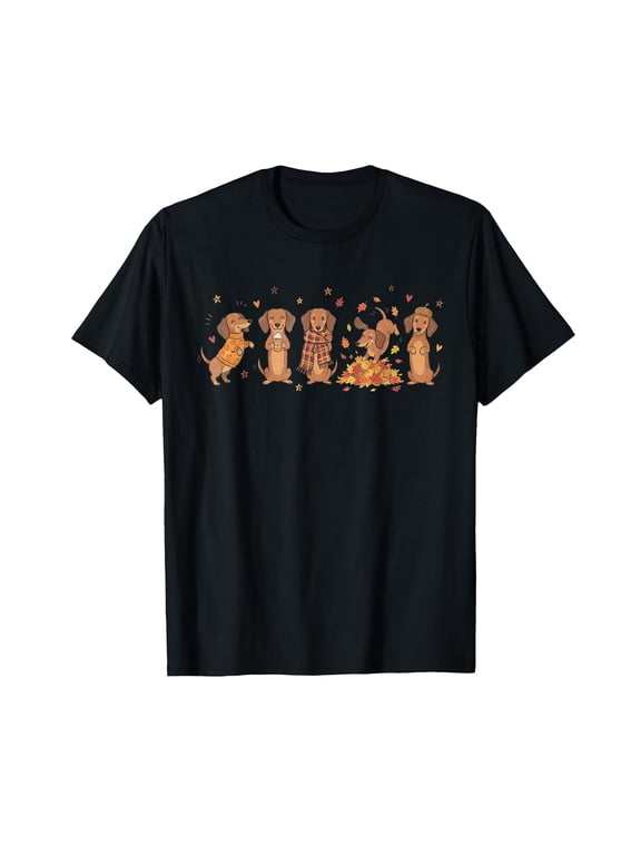 Funny Fall Dachshund Cozy Autumn Dog Wiener Pumpkin Season T-Shirt