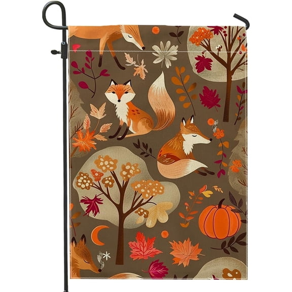 Funny Fall Fox Garden Flag, Double Sided Autumn Woodland Vertical Canvas House Flag, 12 x 18 Inch, Animal Front Yard Lawn Decor