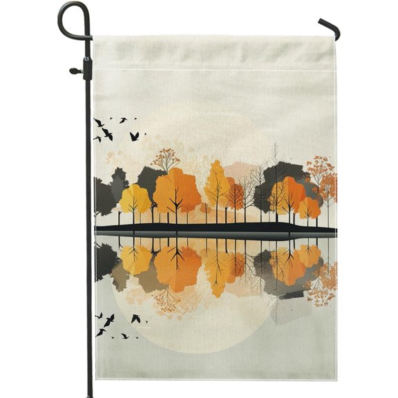 Funny Fall Woodland Garden Flags 12"x18" Double Sided for Outside Decorative, Autumn Lake FrontYard Canvas House Flag, Scene Outdoor Small Backyard Lawn Flag
