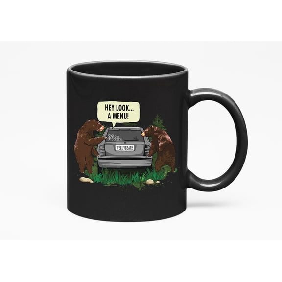 Funny Family & Bear Camping Meme Cup, Black 11oz Ceramic Mug
