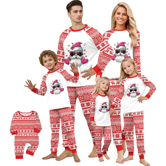 Funny Family Christmas Pajamas Matching Sets 2026 New Years 2 Piece Funny Outfit – Holiday Long Pj Pants & Comfy Long Sleeve Tops with Santa Claus Print