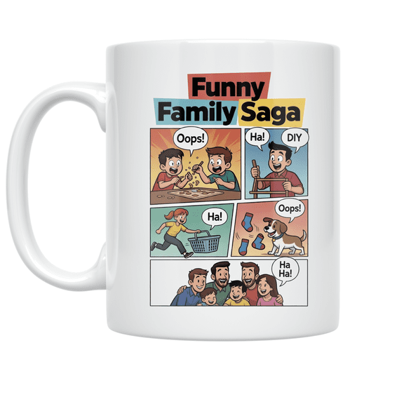 Funny Family Saga Comic Strip Design - Family Portraits - 11 oz Ceramic Coffee Mug