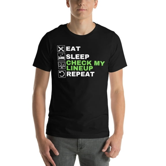 Funny Fantasy Football Eat Sleep Check My Lineup Repeat Funny Fantasy Football Tee Fantasy Football Shirt Fantasy Football Gift (Black, S)