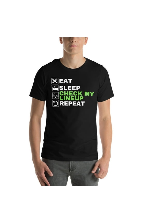 Funny Fantasy Football Eat Sleep Check My Lineup Repeat Funny Fantasy Football Tee Fantasy Football Shirt Fantasy Football Gift (Black, S)