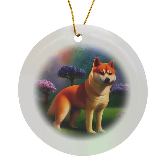 3drose, Funny Fantasy Shiba Inu Dog Portrait. Digital Art Gift for Anyone, Circle Porcelain Ornament
