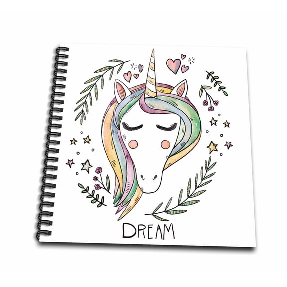 3dRose, Funny Fantasy Unicorn with Floral Nature Dream, Drawing Book 8 x 8 inch