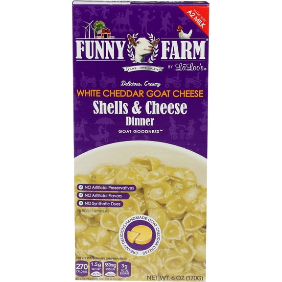 Funny Farm A2 Milk Macaroni and Cheese | Pasta with White Cheddar Flavor - Goat Cheese Mac and Cheese Dinner Bundle | A2 Goat Milk Cheese Powder Base with Elbow Macaroni Noodles