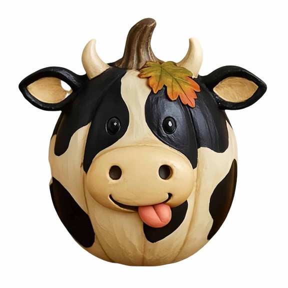 Funny Farm Animal Pumpkin Figurines - Resin Statues for Halloween Thanksgiving Home Desktop and Shelf Decor (Cow)