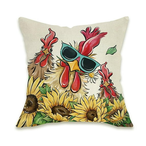 Funny Farm Animals Decorative Throw Pillow Covers 18x18, Spring Summer Rooster Sheep Donkey Sunflower Outdoor Pillowcase, Keep It Sassy Stay Awhile Fall Cushion Case Home Decor