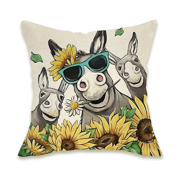 Funny Farm Animals Decorative Throw Pillow Covers 18x18, Spring Summer Rooster Sheep Donkey Sunflower Outdoor Pillowcase, Keep It Sassy Stay Awhile Fall Cushion Case Home Decor