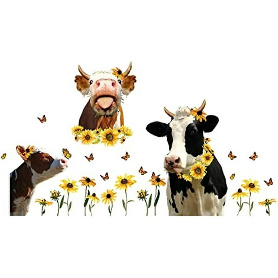 DIY Funny Farm Cow Wall Stickers Cute Cow Sunflower Vinyl Decals Funny Animal Wall Decals Butterfly Decor DIY