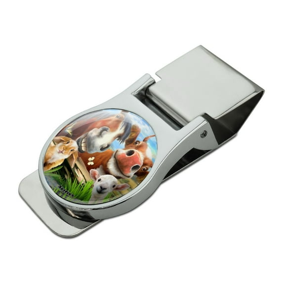 Funny Farm Selfie Cow Horse Rabbit Sheep Satin Chrome Plated Metal Money Clip