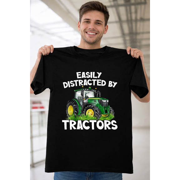 Funny Farmer Boy Easily Distracted By Tractors Retro Vintage Unisex T-Shirt V11256, for men & women, up to size 5XL