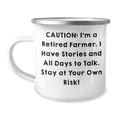 thumbnail image 1 of Funny Farmer Gifts, 'Caution: I'm A Retired Farmer...' Enamel Camping Mug, 12 oz Capacity, Perfect for Mother's Day, 1 of 4