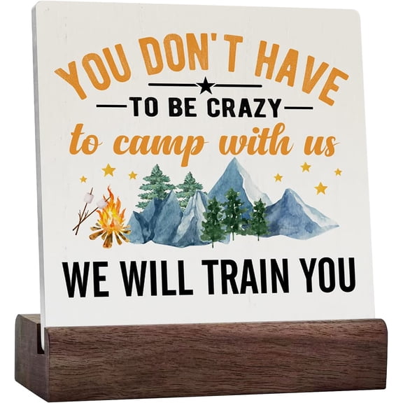 Funny Farmhouse Camping Campfire Sign Rustic Crazy Camping Friends Ceramic Table Sign Decorative Country Sign Plaque For Home Desk Table Shelf Decor