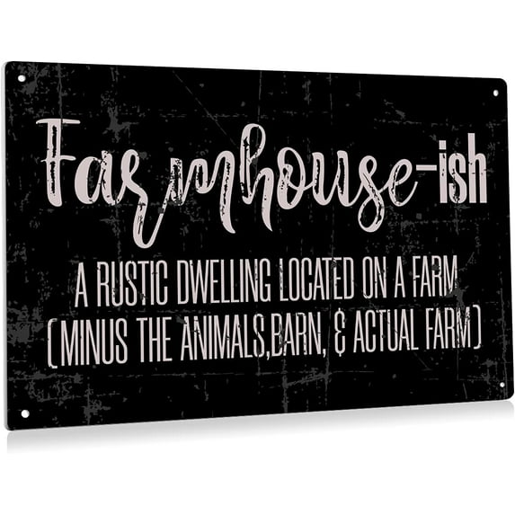 Funny Farmhouse Farmhouse-ish Metal Tin Sign Wall Decor for Front Door Rustic Black Farmhouse Tin Sign for Home Living Room Porch Decor Gifts 8x12 Inch