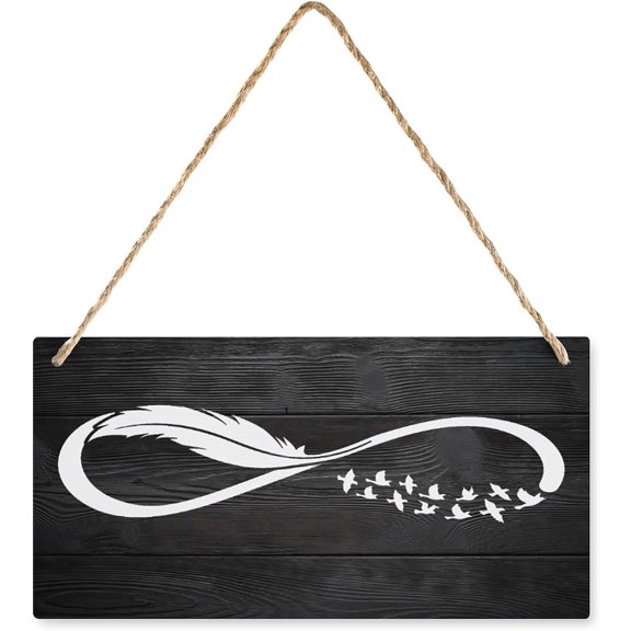 Funny Farmhouse Style Wood Sign Infinity Symbol Infinity Bird Feather Sign Home Hanging Wall Decor Front Porch Bathroom Wooden Sign 6X12 Inch