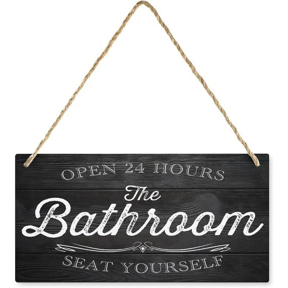 Funny Farmhouse Style Wood Sign Vintage Bathroom Sign Open 24 Hours Plate Bathroom Decor Farmhouse Bathroom Home Hanging Wall Decor Front Porch Bathroom Wooden Sign 6X12 Inch