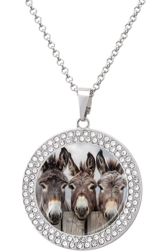 Funny Farmhouse Three Elegant Donkey Gold Necklace Silver Jewelry Chain Pendant Round Choker Necklace for Women[u633]