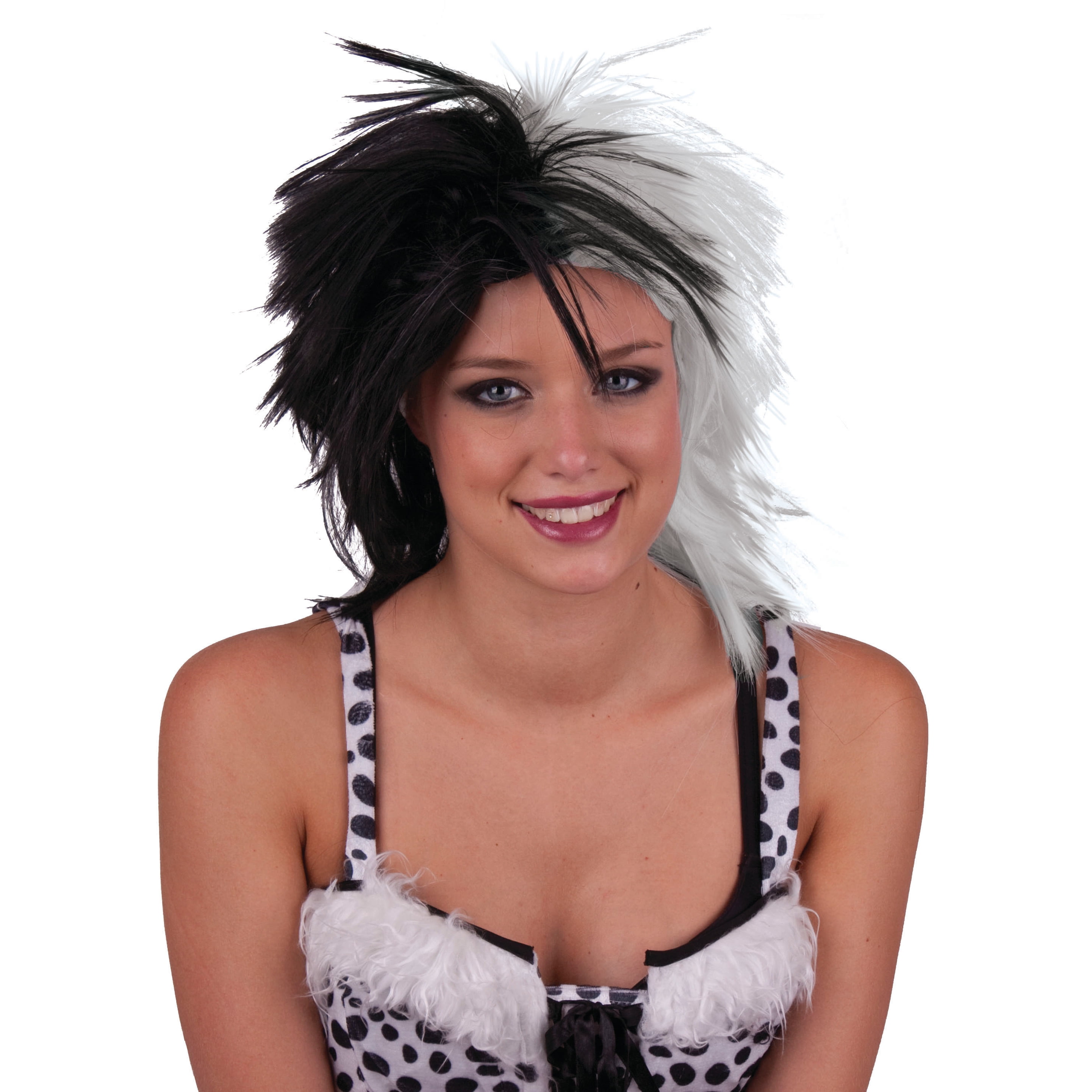 Evil Madame Kids Wig Black and White Cruella Style Costume Hair main image 1