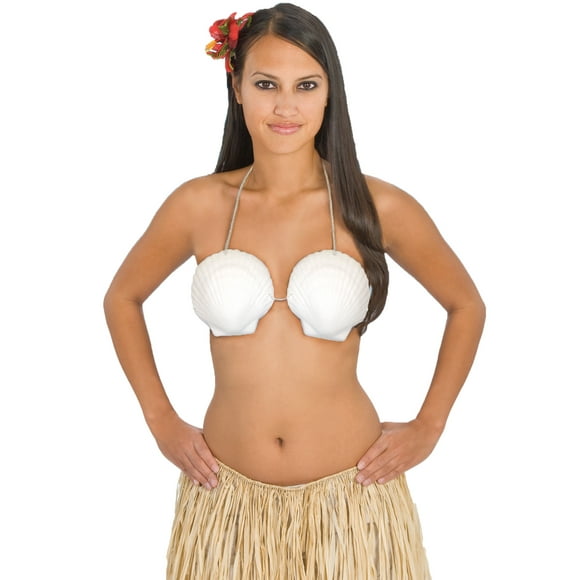 Foam Seashell Bra Luau Mermaid Costume Bikini Top, White, One-Size Adjustable