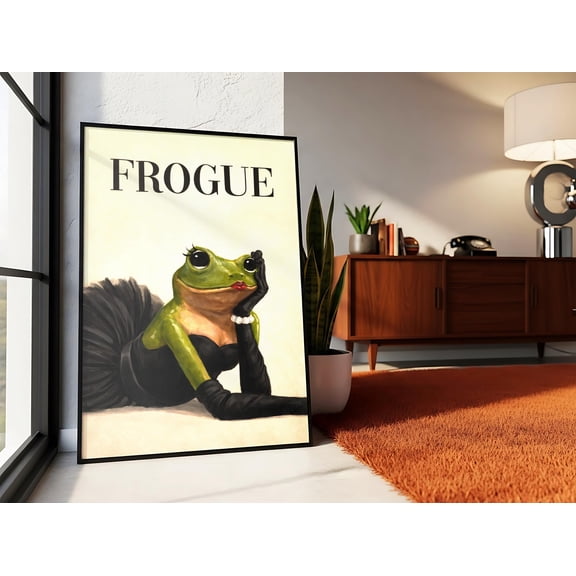 Funny Fashion Frog Wall Art – Vogue Parody Poster Vintage Style Wall Decor, Poster Only