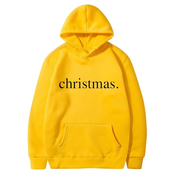 Funny Fashion Hoodies for Women Letter Print Merry Christmas Sweatshirts Hooded Long Sleeve Crewneck Pullovers (3X-Large, Yellow 02)