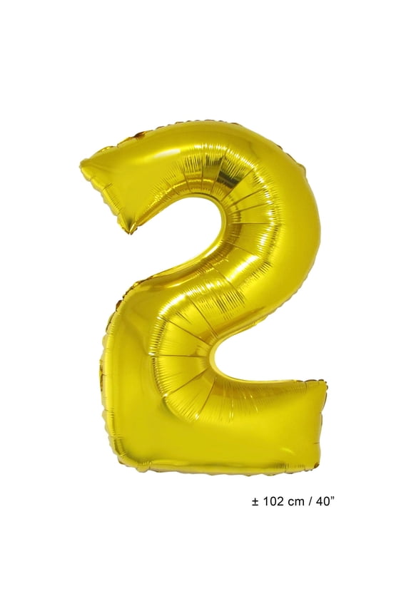 Number 2 Solid Helium Quality Metallic Gold 40" Jumbo Shape Foil Balloon