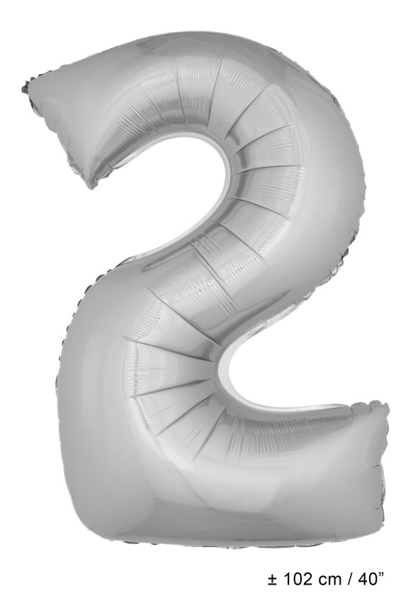 Number 2 Solid Helium Quality Metallic Silver 40" Graduation Number Foil Jumbo Shape Balloon
