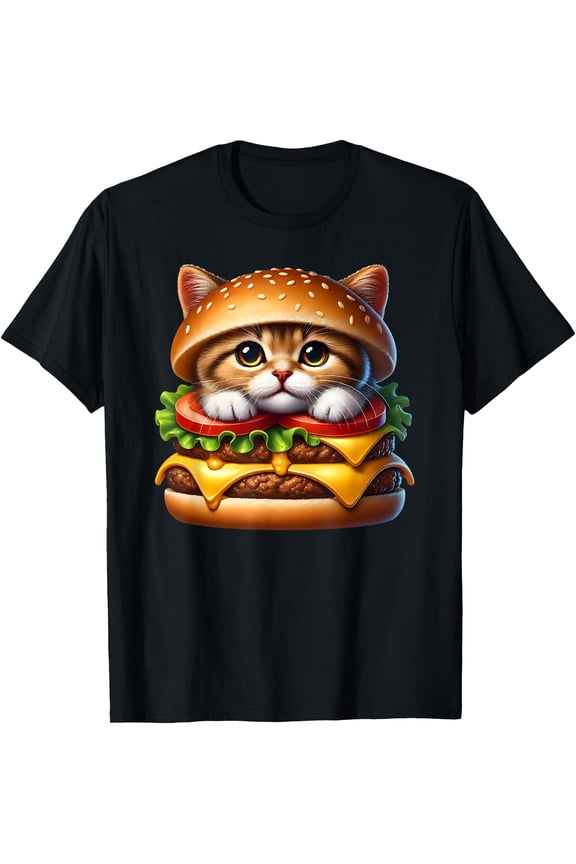 Funny Fast Food Cat Burger Lover Cute Cats Cheeseburger T-Shirt