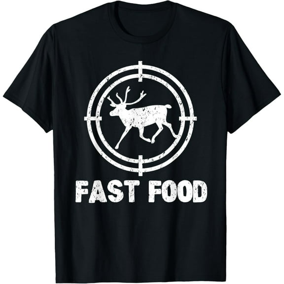 Funny Fast Food Deer Hunting Hunter Gift T-ShirtMen's and women's gift, black and white T-shirt, size: Extra large S-4XL