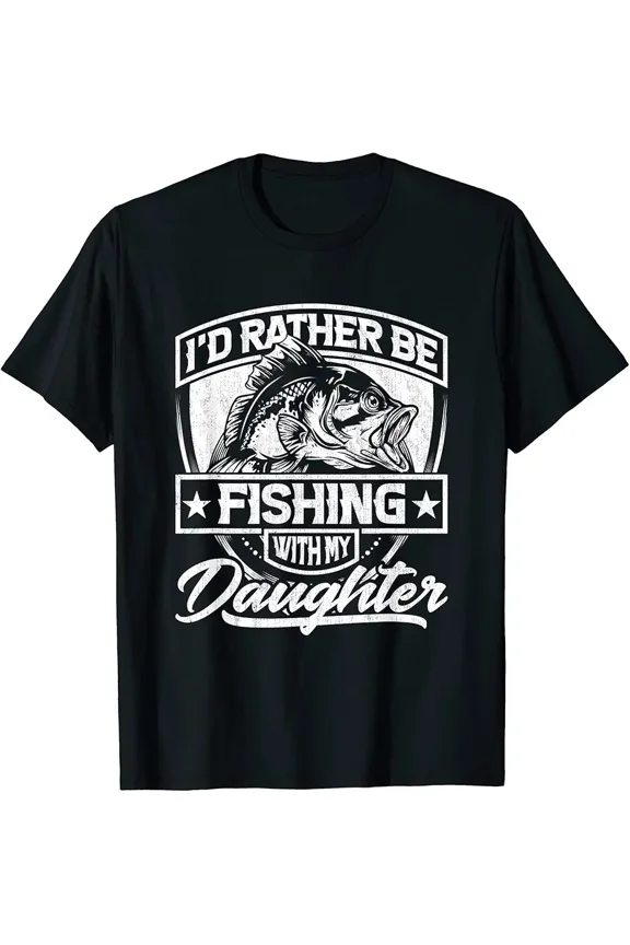 Funny Father Daughter Fishing Bass Graphic Men's Gift for Dad Short Sleeve Casual Tee Shirt