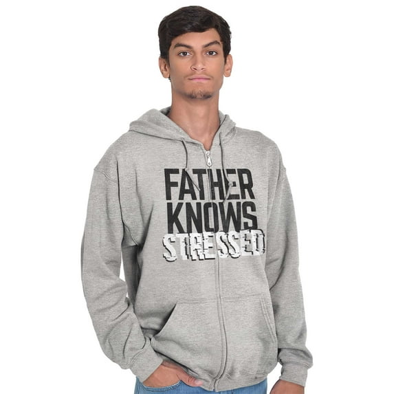 Funny Father Knows Stressed Pun Men's Big & Tall Graphic Zip Up Hoodie Brisco Brands 2X