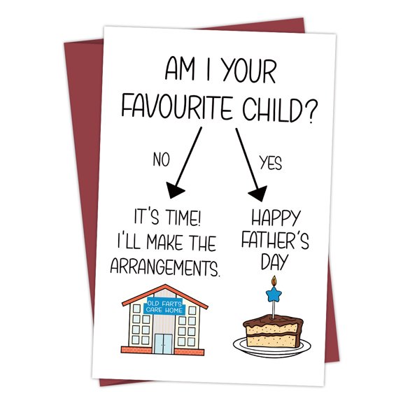 Funny Father's Day Card "Am I Your Favourite Child?" Humorous Design Blank Inside with Matching Envelope Perfect Gift for Dad on Fathers Day