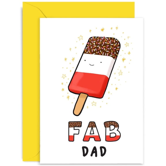 Funny Father's Day Card for Dad "Fab Dad" Ice Cream Design Envelope Included, Blank Inside Perfect Gift for Father, Papa, or Dad on Fathers Day