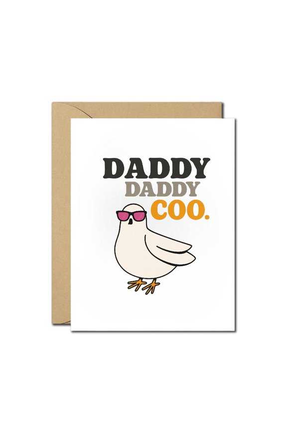Funny Fathers Day Card with Envelope  Daddy Daddy Coo Pigeon Cartoon Design, Humorous Pun Greeting Card, Blank Inside, Perfect for Dad, Stepdad, Grandpa, Bird Lovers, Friends, Family