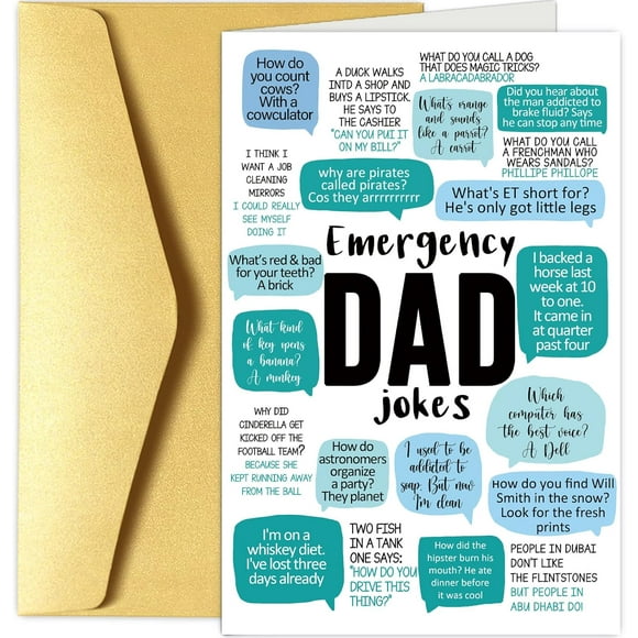 Funny Father's Day Card for Him Men, Humorous Dad Birthday Card from Daughter Son, Daddy Joker Fathers Day Cards for Dads Husband Brother, Emergency Dad Jokes Cards Gifts